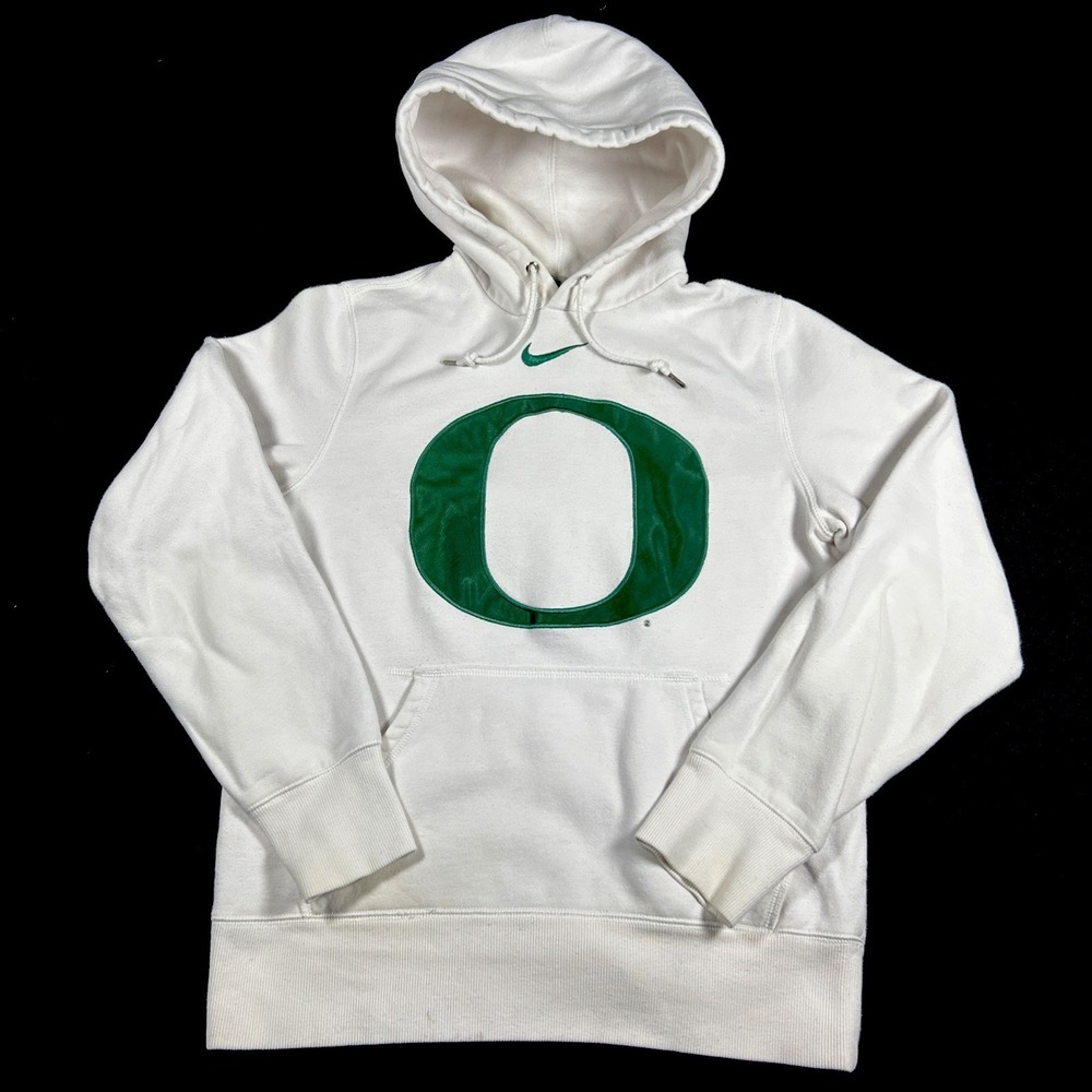 Nike Oregon Ducks Hoodie White Pullover Center Swoosh Y2K Size Small Stains